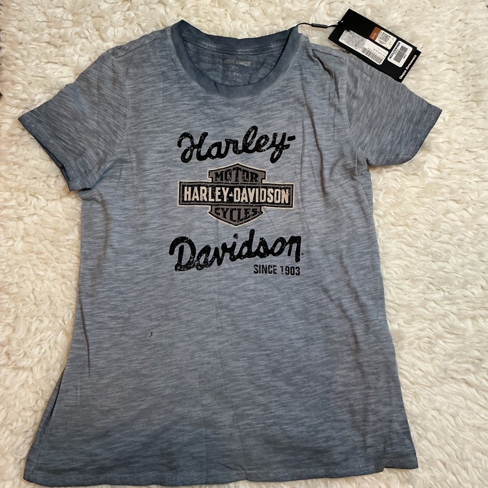 Harley Davidson Women's Blue Graphic Tee T Shirt Small Since 1903 Motorclothes‎